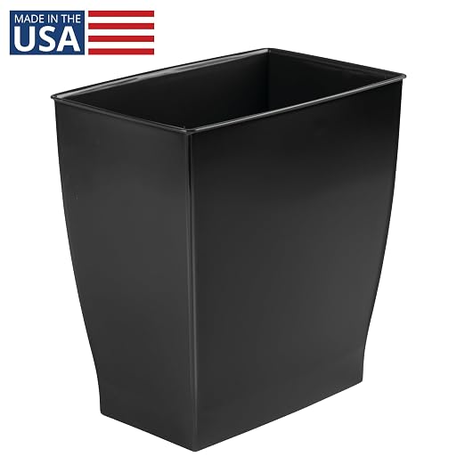 iDesign Small Plastic Bathroom Trash Can, Slim Rectangle Garbage Bin for Bedroom, Office, Dorm, Black - Image 2