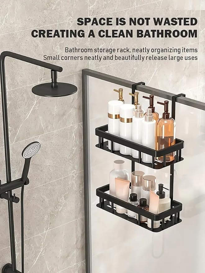 Over Door Shower Caddy, Black Rustproof Bathroom Organizer, 2-Tier Storage Rack, 11.81x5.31 Inch Shelves, No Drilling Required - Image 5
