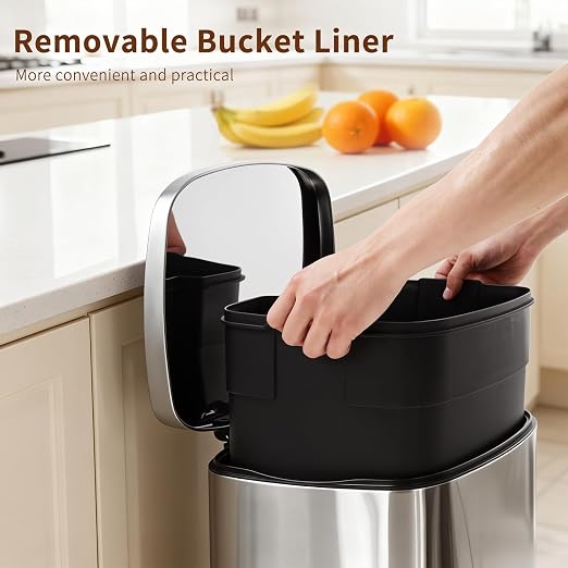 PayLessHere Trash Can with Lid, 13 Gallon (50L) Stainless Steel Kitchen & Office Recycling Bin with Foot Pedal Soft Close & Inner Bucket - Image 5