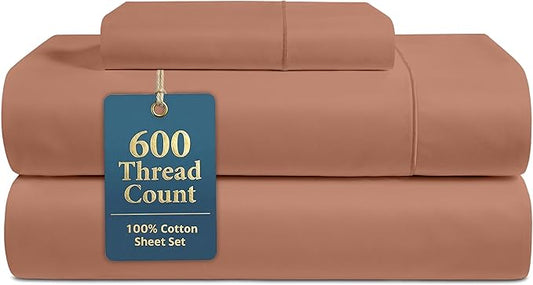 LANE LINEN 100% Cotton Sheets Twin Size - 600 Thread Count Sateen Weave for Silky Feel On Skin - Hotel Quality Luxury for Guest Rooms - 15'' Deep Pocket for Snug Fit to Your Mattress - Rose Dawn