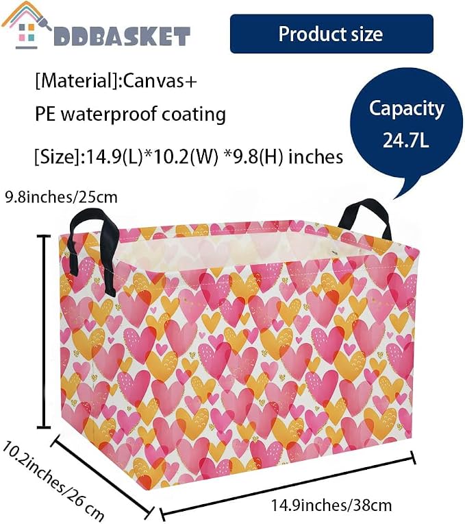 Rectangular Valentine's Day Baskets,Heart Basket,Pink Girls Basket Kids Storage Bin Love Room Decor for Home.(Shining Love) - Image 2