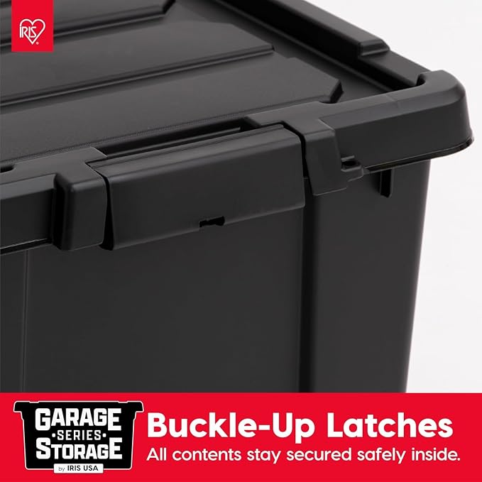 IRIS USA 20 Gallon Lockable Storage Bins with Lids, 6 Pack - Made in USA, Heavy Duty, Stackable Containers, Garage Organizing Bins Moving Tubs, Rugged Sturdy Equipment Utility Box - Black - Image 7
