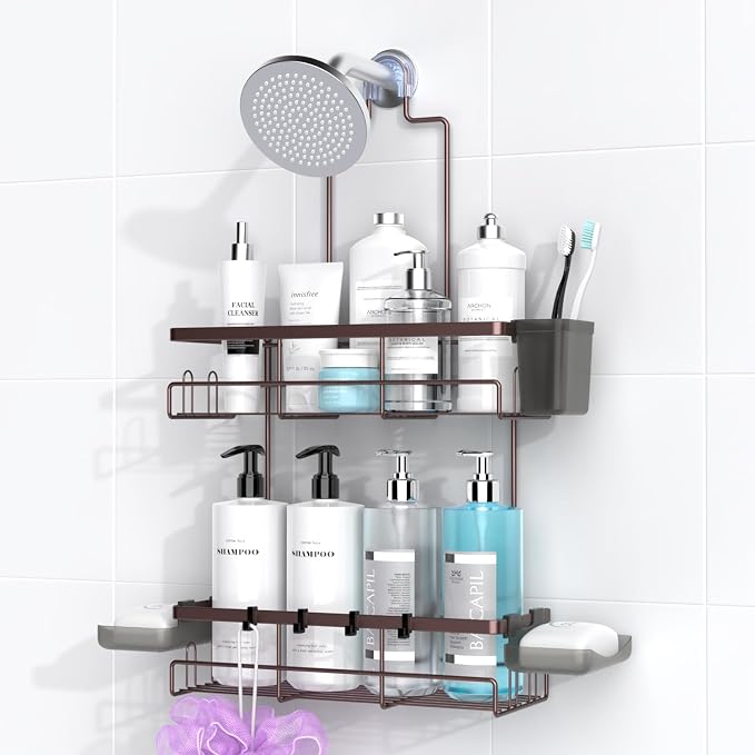AKTECKE Shower Caddy Hanging Bathroom Organizer: Rustproof Shelf for Inside Shower - No Drilling, Over Showerhead - Bath Shelves for Shampoo, Soap - Bronze by AKTECKE