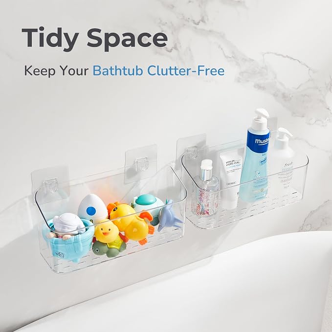 Bath Toy Storage Holder for Bathtub, Clear Bath Toy Organizer Large Capacity Bathtub Toy Storage Shower Caddy for Bathroom (2 Large) - Image 5