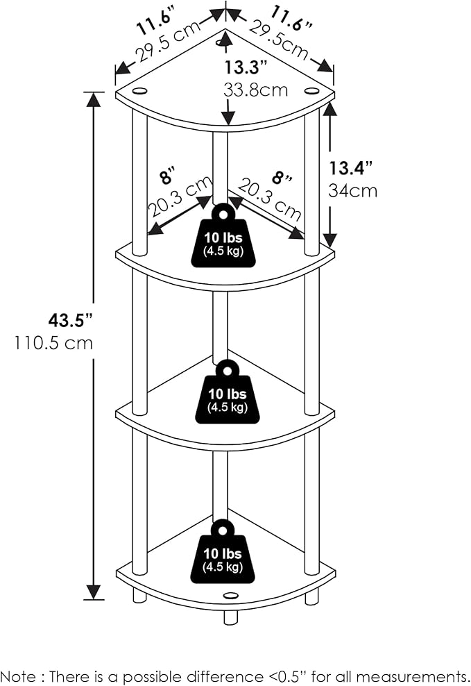 Furinno Turn-N-Tube Corner Shelf, 4-Tier Corner Bookshelf, Display Storage Shelves with Open Shelves, for Organization and Storage, Living Room, Home Office, Garage, White - Image 3
