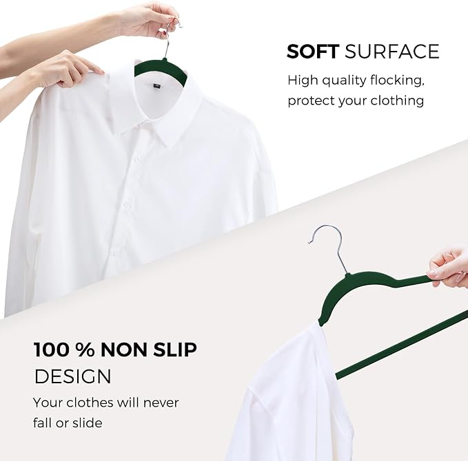 HOUSE DAY Premium Velvet Hangers 50 Pack, Non-Slip Flocked Felt Hangers, Sturdy Clothes Hanger with 360° Rotatable Hook, Heavy Duty Durable Slim Coat Hanger for Closet Space Saving(Emerald Green) - Image 4