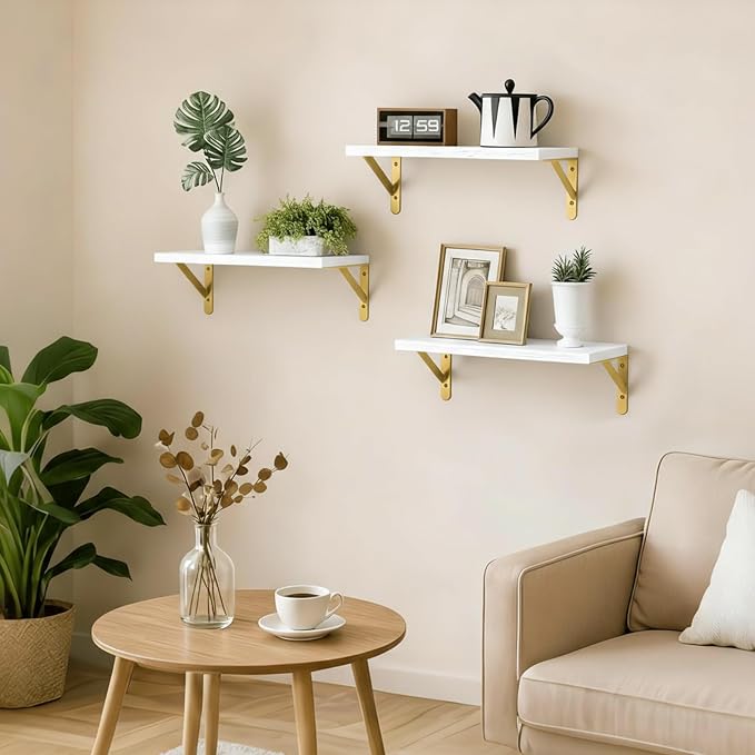 Fixwal Floating Shelves for Wall, Wood Wall Mounted Shelves for Bedroom, Bathroom, Living Room, Kitchen Storage and Decor(White, Set of 3, 16.5 Inch) - Image 2