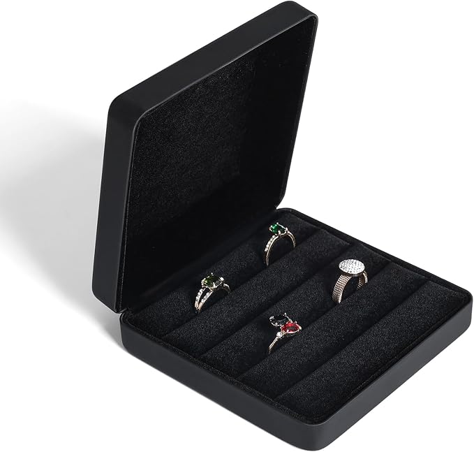 Small Ring Organizer Box, Portable Jewelry Rings Display Collector Case, Jewelry Ring Tray holder Showcase. Modern Rings Storage Boxes Fit for Women, Girl for Travel (Black) - Image 3