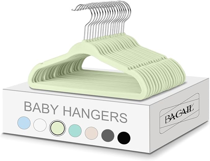 BAGAIL 50 Pack Kids Velvet Hangers 11 Inches Children's Clothes Hangers Non-Slip Baby Hangers for Infant/Toddler (Lime Cream) by BAGAIL