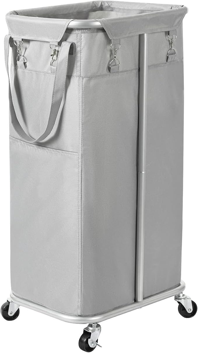 WOWLIVE 100L Rolling Laundry Hamper with Wheels Large Laundry Basket Organizer Laundry Cart with Steel Frame and Removable Bag Foldable Tall Dirty Clothes Hamper Dorm Room Storage for Bedroom (Grey) by WOWLIVE