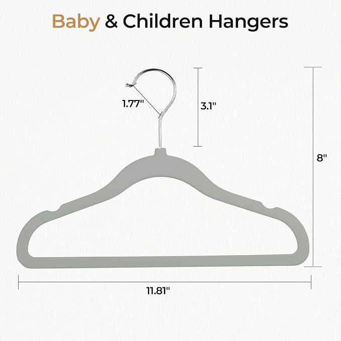 GoodtoU Kids Hangers Velvet 50 Pack Baby Hangers for Closet Non Slip Childrens Infant Hanger Grey - Image 2