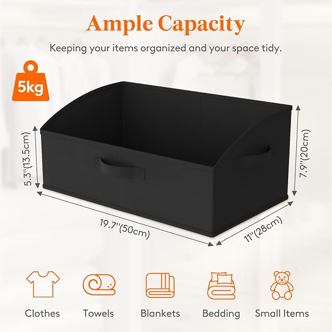 Lifewit Trapezoid Closet Storage Bins for Shelf, 6 Packs Non-woven Closet Organizer Baskets with Handles, Foldable Clothes Containers Boxes for Clothing, Book, Purse, 23L, Extra Large, Black - Image 2