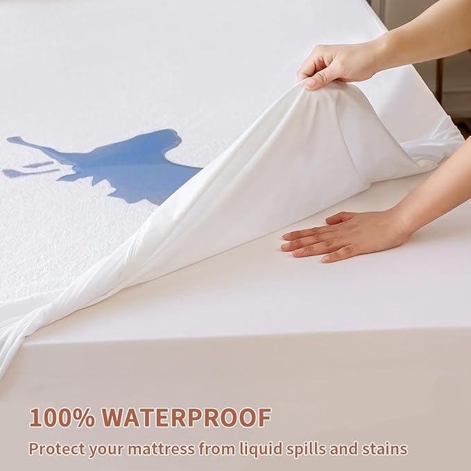 Terry Twin XL Size 100% Waterproof Mattress Protector - Absorbent, Noiseless, and Fitted for 18'' Deep Pockets, Terry Cloth Cover, Machine Washable for High Protection