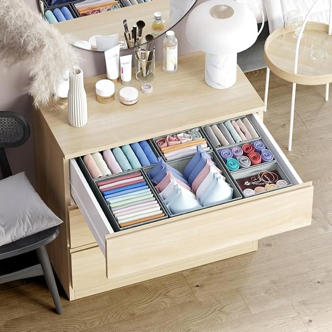 Drawer Organizer Clothes Set of 12 Grey - Dresser Organizer For Nursery, Bedroom, Closet - The Perfect Baby Clothes Organizer and Storage & General Nursery Organization or Dresser Drawer Organizers - Image 5