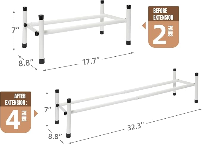 STORAGE MANIAC Expandable Shoe Rack, 4 Pairs Stackable Small Shoe Rack, Metal Adjustable Shoes Organizer for Closet, Entryway, Hallway, Garage, Front Door, Shoes Shelves, White 1 Tier - Image 3