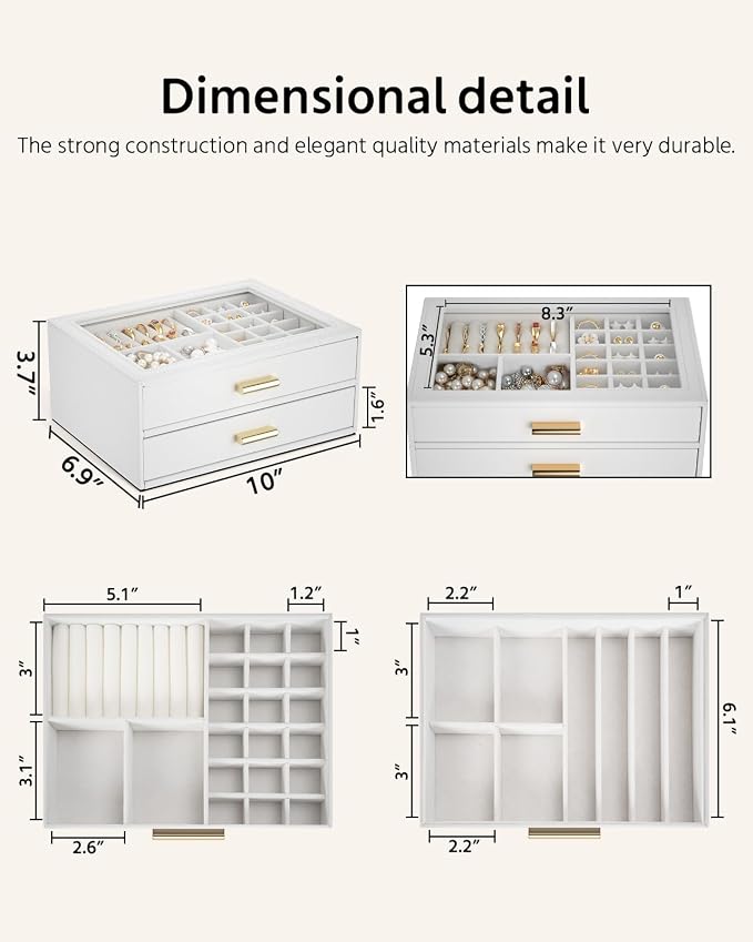AKOZLIN Jewelry Box with Clear Lid Functional Leather Jewelry Storage Organizer Case 2 Drawers for Women Girls Necklace Ring Bracelet Earring - Image 2