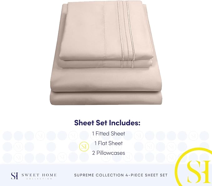 California King Sheet Sets - Breathable Luxury Sheets with Full Elastic & Secure Corner Straps Built In - 1800 Supreme Collection Deep Pocket Bedding, Sheet Set, EXTRA DEEP pocket - Cal King, Beige