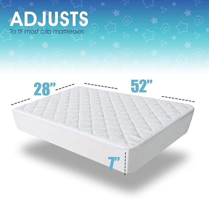 Venneti Crib Mattress Cover - Cotton Waterproof Mattress Protector for Newborn - Premium Quality Hypoallergenic and Breathable Fabrics - Soft and Comfortable… (White, Crib Mattress Pad)