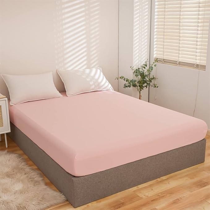 Holawakaka Full Waterproof Mattress Encasement Protector Pink Fitted Sheet Breathable Bed Mattress Pad Cover, 14" Deep Pocket (Blush,Full)
