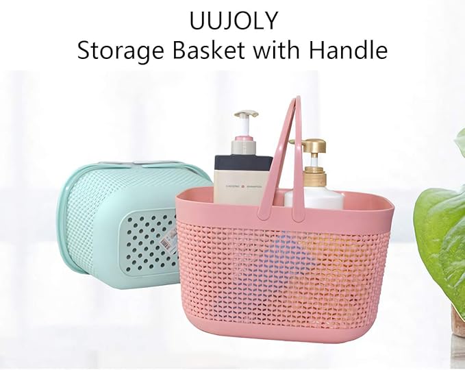 UUJOLY Plastic Organizer Storage Baskets with Handles, Shower Caddy Bins Organizer for Bathroom and kitchen (Pink) - Image 5