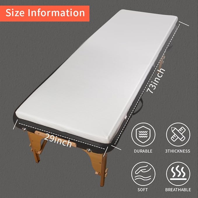 White Lash Bed Topper Memory Foam Topper for Massage Bed,73x29x2 inch Memory Foam Massage Mattress with Removable Cover, Elasticized Non-Slip,Lash Bed Topper (Not Included Bed), for Massage and Beauty