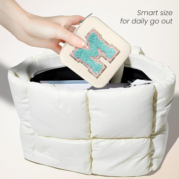 SANDJEST Personalized Jewelry Box, White Travel Jewelry Box with Initial M, Small Monogrammed Jewelry Case Organizer for Girls Women Teen Kids, Mini Travel Essentials Gifts for Birthday Christmas - Image 5