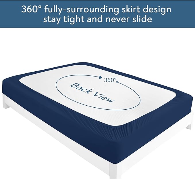 2 Pack Full Size Mattress Protector Waterproof Cover, Waterproof Bed Full Fitted Sheet Only, Machine Washable 14" Deep Pocket Mattress Covers for Double Bed, Navy Blue