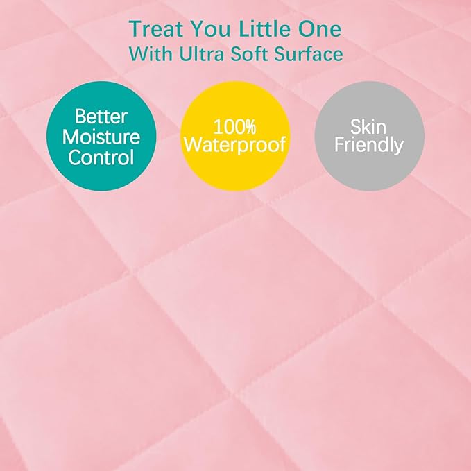 Pack and Play Sheets Fitted Waterproof Pack and Play Mattress Protector Pad Cover 2 Pack Pink Quilted 39" x 27"