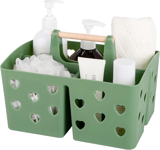Anyoifax Portable Shower Caddy Plastic Shower Basket Organizer Divided Bathroom Caddy Storage Cleanning Caddy Tote with Handle for College, Dorm Room, Kitchen, Green by Anyoifax