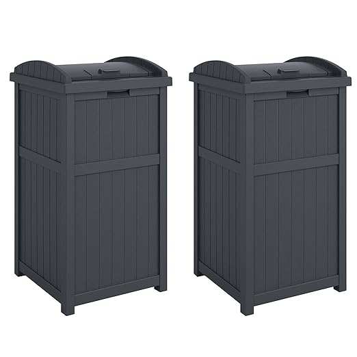Suncast 2 Pack Trash Hideaway Refuse Container, Stylish Resin Outdoor Garbage Bin with Latching Lid, 30 to 33 Gallon Capacity, Cyberspace by Suncast
