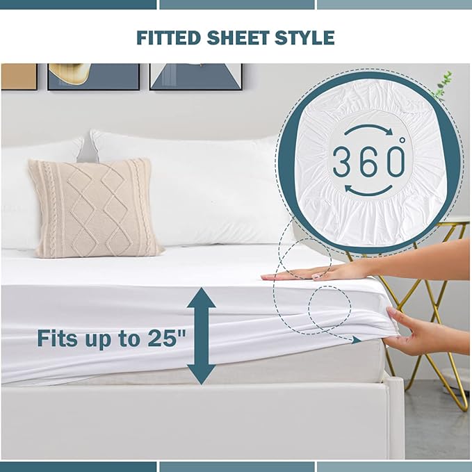 2 Pack Queen Waterproof Mattress Protector Deep Pocket Mattress Cover, Soft Breathable Mattress Pad, Fitted Noiseless Waterproof Bed Cover Stretch to 25"