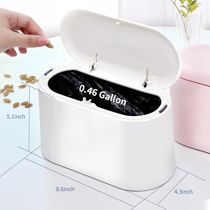 LTWQLing Mini Trash Can with Lid - Removable Small Garbage Can, Tiny Plastic Trash Bin, Pop Up Countertop Wastebasket, Counter Garbage Lint Bin for Bathroom,Office,Kitchen,Desk,Coffee Table(White) - Image 6