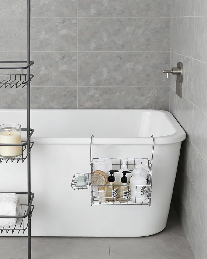 Large Rustproof Shower Caddy Hanging, 304 Stainless Steel Hanging Shower Organizer Basket for Bathroom & Bathtub, Over the Rod Shower Rack for Shampoo, Conditioner, Soap & Bath Accessories(Silver) - Image 4