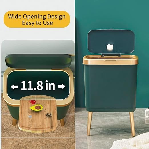 Procade Trash Can with Lid,Small Bathroom Garbage Can with Lid, Plastic Trash Can with Push Button,Narrow Waste Basket for Bedroom,Living Room, Toilet,Office,Kitchen,4 Gal-Gold Edge - Image 5