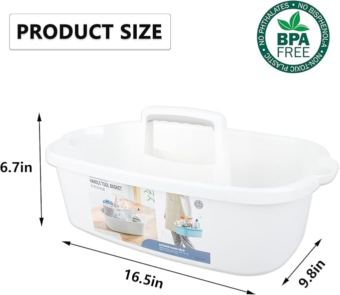 Large Cleaning Supplies Caddy Portable Shower Basket Supply Organizer with Handle Plastic Bucket Tool Storage for Bathroom, Bedroom, Kitchen, College Dorm, Garden, White 2 Pack - Image 5