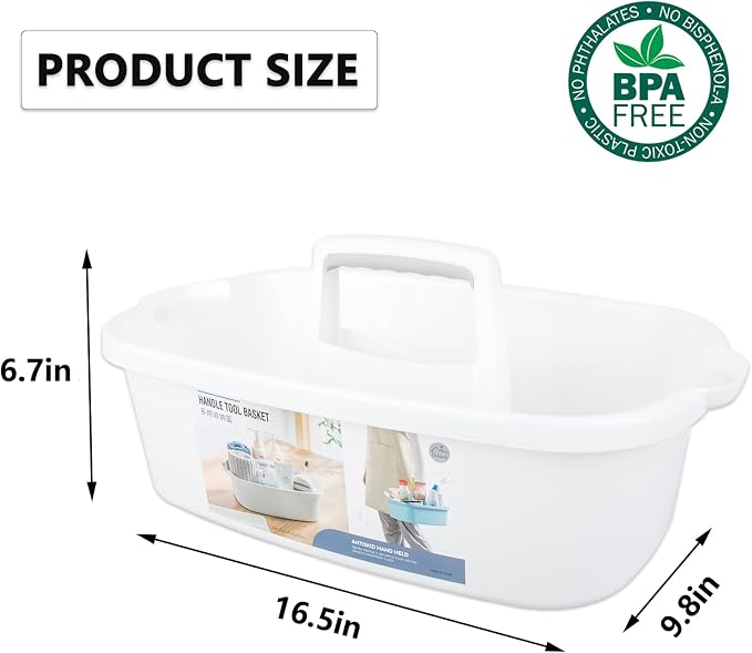 Large Cleaning Supplies Caddy Portable Shower Basket Supply Organizer with Handle Plastic Bucket Tool Storage for Bathroom, Bedroom, Kitchen, College Dorm, Garden, White - Image 5