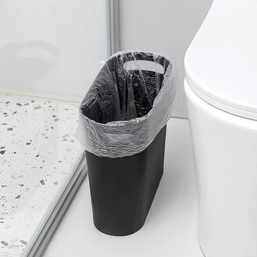 rejomiik Small Trash Can, Slim Garbage Can Plastic Waste Basket with Handles 3.5 Gallon Container Bin for Narrow Spaces Bathroom, Bedroom, Kitchen, Office at Home, 2 Pack Black - Image 4
