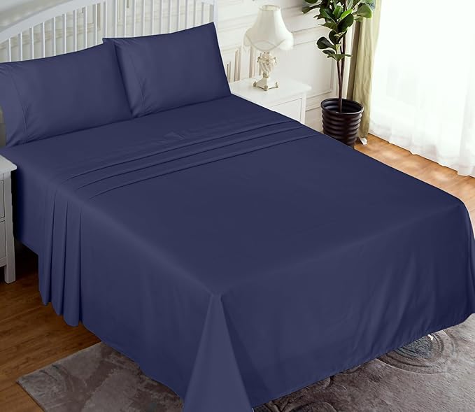 RUVANTI 100% Cotton Sheets – Split King Size Percale Bedding, Cooling & Breathable, Durable with a Crisp, Soft & Comfortable Feel, 16" Deep Pocket, 5-Piece Set, Crown Blue