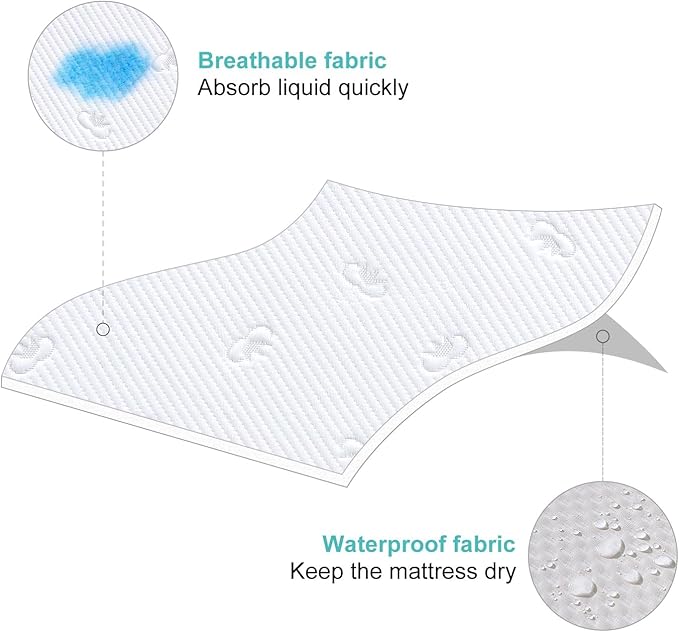 Crib Mattress Protector Sheets Fitted Waterproof Crib Mattress Pad Cover, Noiseless & Machine Wash 100% Absorbent Crib/Toddler Mattress Protector Sheet Quilted, White, 52" x 28" x 8.6"