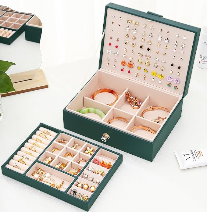QBestry Womens Earrings Jewelry Box for Girls Jewelry Earring Organizer Box Earring Holder Organizer for Girls Jewelry Organizer Boxes for Women Girls Stud Earrings Organizers Jewelry Box Green - Image 2