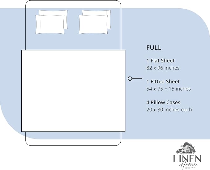 Linen Home 100% Cotton Percale Sheet Set, Full Size, Dark Blue, Deep Pocket, 6 Pieces Set - 1 Flat, 1 Deep Pocket Fitted Sheet and 4 Pillowcases, Crisp Cool and Strong Bed Linen