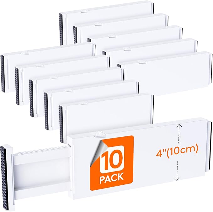 Lifewit 10 Pack 4" High Drawer Dividers 28-43.5cm/11-17" Adjustable Drawer Organizer for Clothes/Utensils, Expandable Drawer Separator in Dresser/Kitchen/Bedroom/Office Organization & Storage White by Lifewit