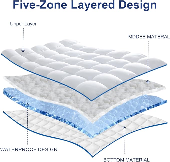 CYMULA Twin Mattress Topper Waterproof, Thick Mattress Pad Cover, Pillow Top Mattress Topper with 8-21 Inch Elasticated Deep Pockets, Plush Down Alternative Fill Mattress Protector