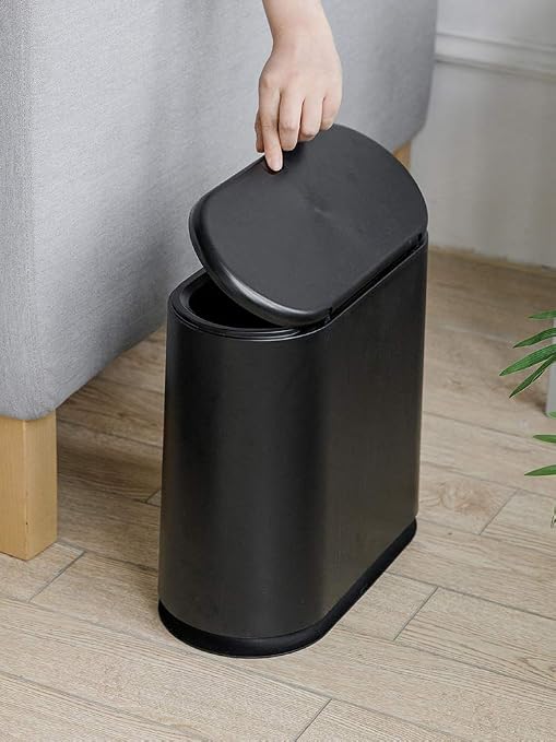 Sooyee 10 Liter Rectangular Plastic Trash Can Wastebasket with Press Type Lid,2.4 Gallon Garbage Container Bin for Bathroom,Powder Room,Bedroom,Kitchen,Craft Room,Office (Black) - Image 3