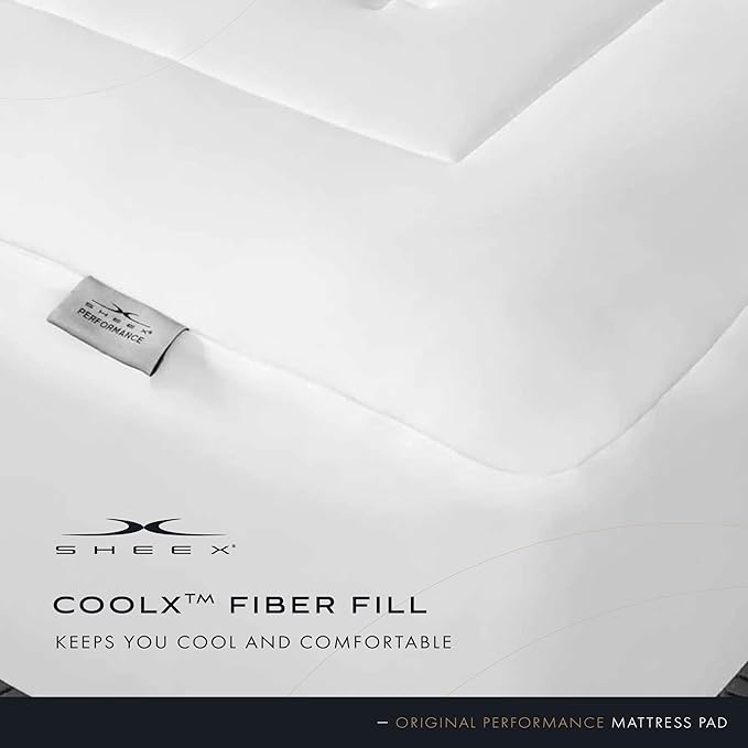 SHEEX Original Performance Cooling Mattress Pad, Ultra-Soft Queen Mattress Topper, Deep Pocket Design Fits Mattresses up to 18 Inches, Bright White