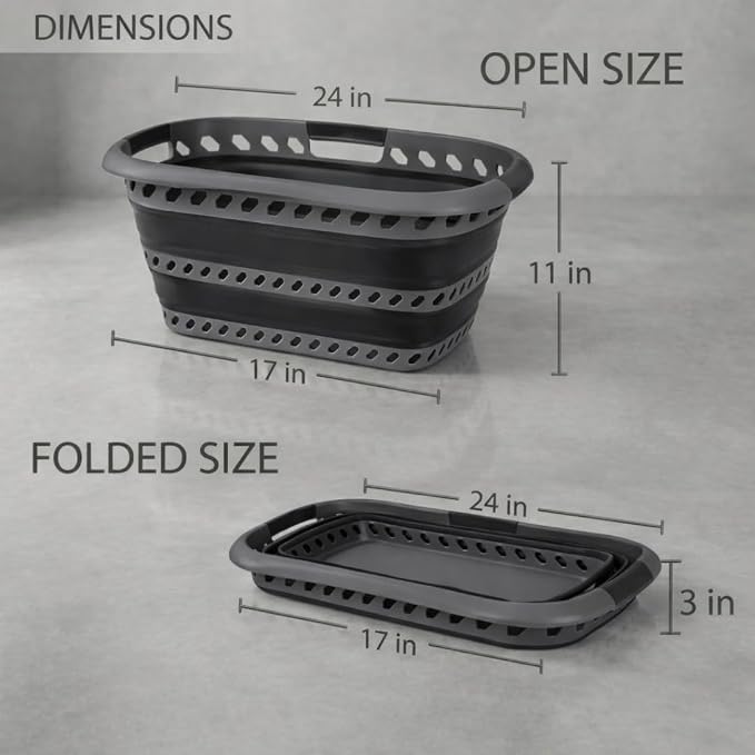 Laundry 360 Collapsible Laundry Basket 40L | Portable | Space Saver Storage | Hold 2 Loads | Store Under the Bed or Closet | Good for Kids | Dorm | Bedroom | Large | Grey/Black - Image 7