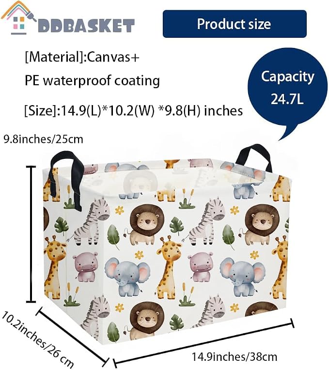 Rectangular Kids Basket Animals Storage Baskets Cute Basket Toy Storage Bin Zoo Room Decor for Home(Zoo) - Image 7