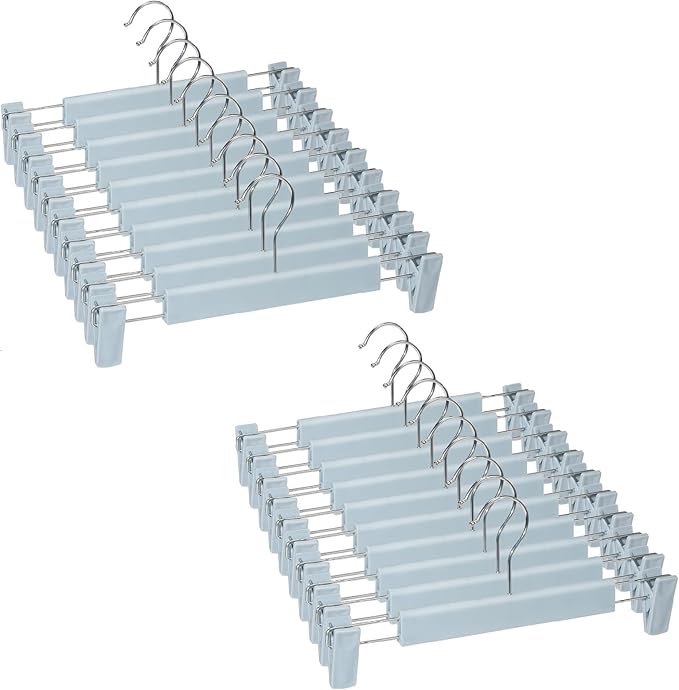 20 Pack Skirt Hangers with Adjustable Anti-Rust Clips for Pants, Skirts, Clothes Hangers, Light Blue by Lamitocs