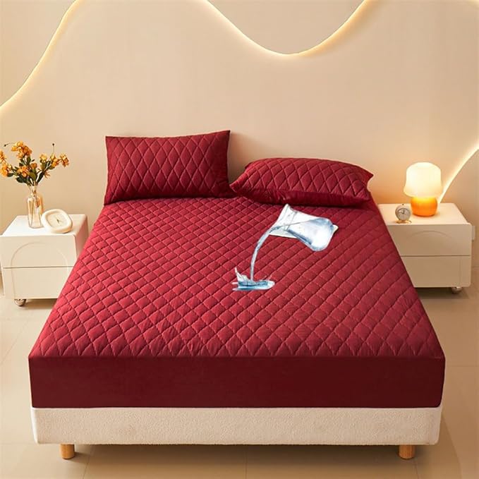 Waterproof Mattress Protector Comfort Bedding,Noiseless King/Queen/Full/Twin Size Mattress Pad Quilted Mattress Cover with Deep Pocket Fitted Up to 11" (Red,King)