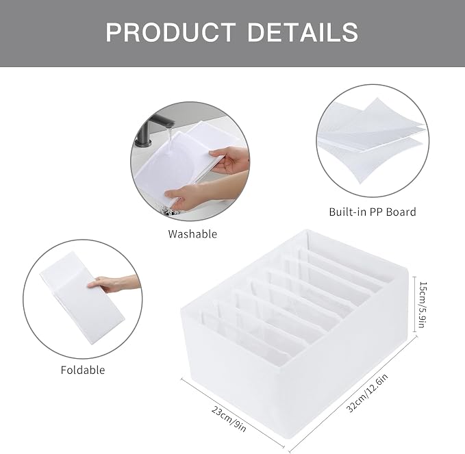 Qozary 4 Pack Drawer Organizers for Clothing, 8 Grids Foldable Closet Organizers and Storage Bins for Bedroom, Dresser Organizer Boxes for Thin T-shirts, Tank Tops (White, Upgrade Height) - Image 5